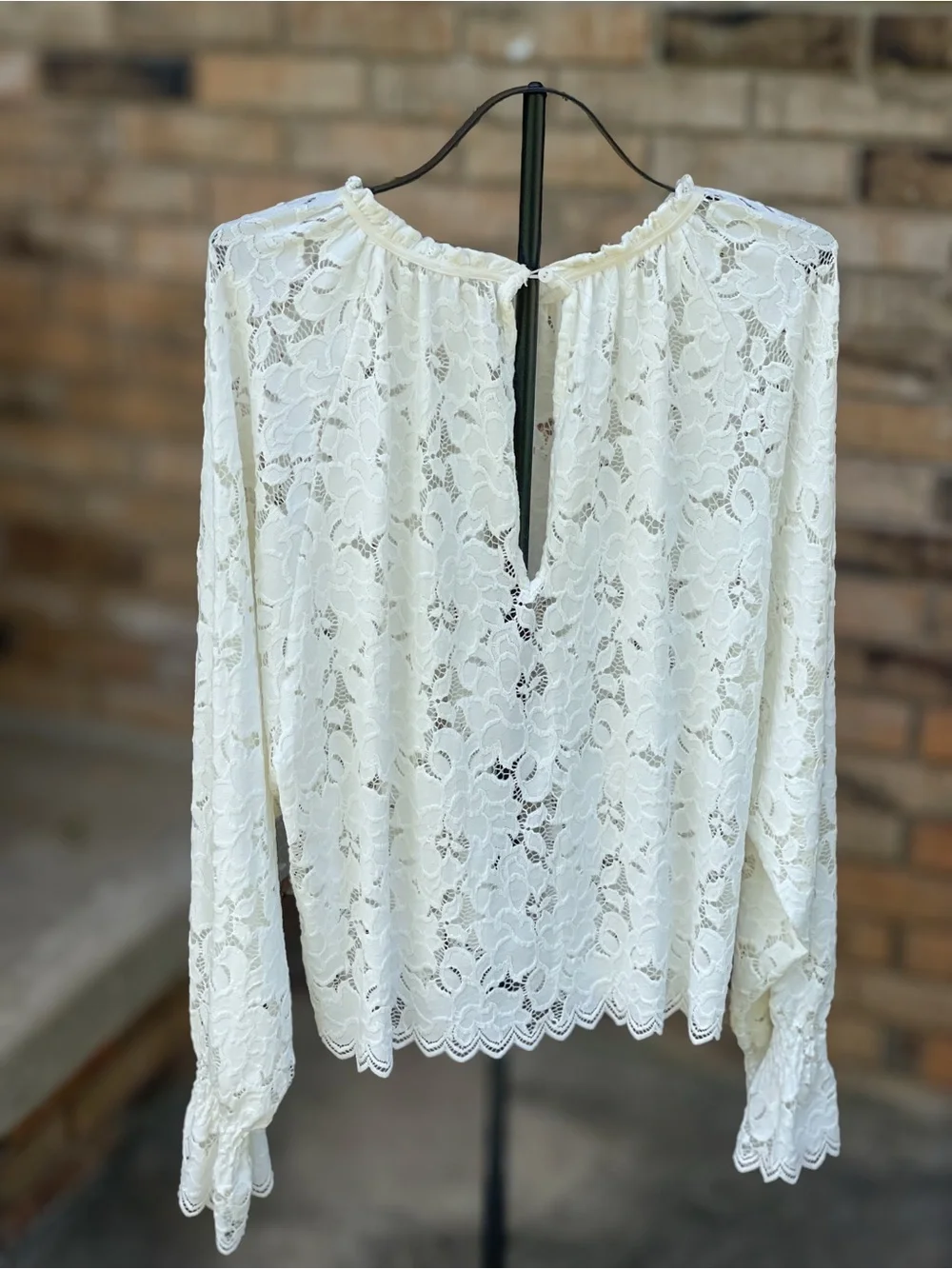 Free People Ivory Floral Lace Long Sleeve Blouse Size L
